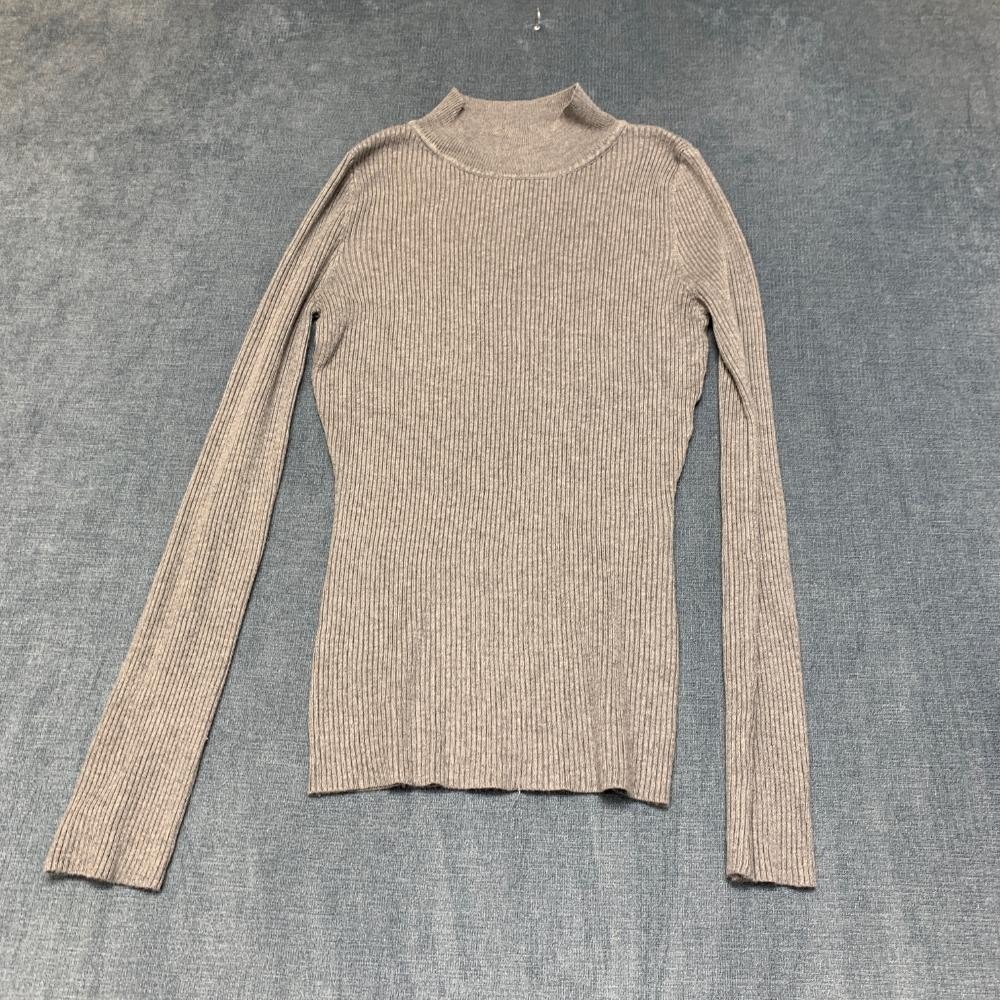 Cocovive Ribbed Sweater Womens Medium Gray Soft Rayon Mock Neck Travel Winter